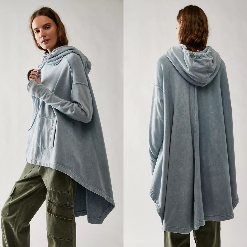 New Free People Extreme Washed High Low Hoodie